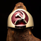 Excellent crafted Men's red Hammer and Sickle Crest Ring - Solid Brass - BikeRing4u
