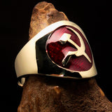Excellent crafted Men's red Hammer and Sickle Crest Ring - Solid Brass - BikeRing4u