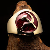 Excellent crafted Men's red Hammer and Sickle Crest Ring - Solid Brass - BikeRing4u