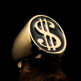 Excellent crafted Men's Currency Ring US Dollar Symbol Black - Solid Brass - BikeRing4u