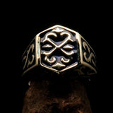 Excellent crafted Men's Celtic Crest Ring Black Enamel - Brass - BikeRing4u