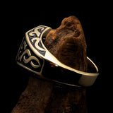 Excellent crafted Men's Celtic Crest Ring Black Enamel - Brass - BikeRing4u