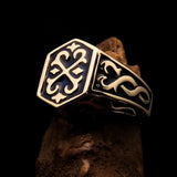 Excellent crafted Men's Celtic Crest Ring Black Enamel - Brass - BikeRing4u