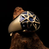 Nicely crafted domed Men's Heptagram Ring blue Heptagon - Solid Brass - BikeRing4u