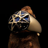 Nicely crafted domed Men's Heptagram Ring blue Heptagon - Solid Brass - BikeRing4u