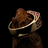 Men's Solid Brass Ring red Crescent Moon Pentagram Star - BikeRing4u