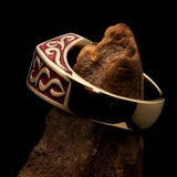Men's Solid Brass Ring red Crescent Moon Pentagram Star - BikeRing4u