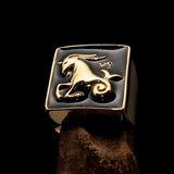 Brass Men's Zodiac Ring Capricorn in Black - BikeRing4u