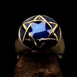 Nicely crafted Men's Hebrew Pinky Ring blue Star of David - Solid Brass - BikeRing4u