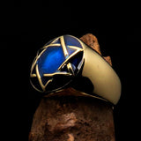 Nicely crafted Men's Hebrew Pinky Ring blue Star of David - Solid Brass - BikeRing4u