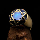 Nicely crafted Men's Hebrew Pinky Ring blue Star of David - Solid Brass - BikeRing4u