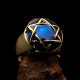 Nicely crafted Men's Hebrew Pinky Ring blue Star of David - Solid Brass - BikeRing4u