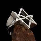 Excellent crafted Men's Aquarian Star Ring - Sterling Silver - BikeRing4u