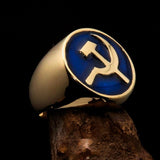 Excellent crafted Men's Socialist Ring Blue Hammer Sickle - Solid Brass - BikeRing4u