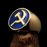 Excellent crafted Men's Socialist Ring Blue Hammer Sickle - Solid Brass - BikeRing4u