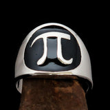 Excellent crafted Men's black Greek Letter PI Ring - Sterling Silver - BikeRing4u