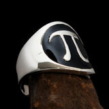 Excellent crafted Men's black Greek Letter PI Ring - Sterling Silver - BikeRing4u