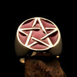 Excellent crafted Men's Pinky Ring red Pentagram - Solid Brass - BikeRing4u