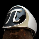 Excellent crafted Men's black Greek Letter PI Ring - Sterling Silver - BikeRing4u