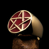 Excellent crafted Men's Pinky Ring red Pentagram - Solid Brass - BikeRing4u