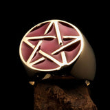 Excellent crafted Men's Pinky Ring red Pentagram - Solid Brass - BikeRing4u
