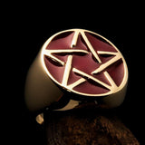 Excellent crafted Men's Pinky Ring red Pentagram - Solid Brass - BikeRing4u
