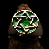 Excellent crafted Men's Pinky Ring Green Star of David - Solid Brass - BikeRing4u