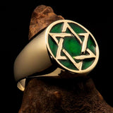 Excellent crafted Men's Pinky Ring Green Star of David - Solid Brass - BikeRing4u