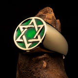 Excellent crafted Men's Pinky Ring Green Star of David - Solid Brass - BikeRing4u