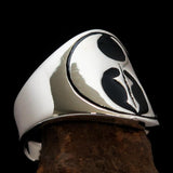 Excellent crafted ancient Men's black Labrys double Axe Ring - Sterling Silver - BikeRing4u