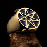 Excellent crafted Men's Heptagon Ring blue seven sided Polygon - Solid Brass - BikeRing4u