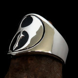 Excellent crafted ancient Men's black Labrys double Axe Ring - Sterling Silver - BikeRing4u