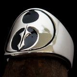Excellent crafted ancient Men's black Labrys double Axe Ring - Sterling Silver - BikeRing4u