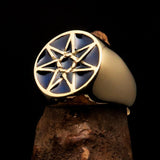Excellent crafted Men's Heptagon Ring blue seven sided Polygon - Solid Brass - BikeRing4u