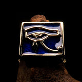 Excellent crafted Men's Ring blue All seeing Udjat Eye of Ra - Solid Brass - BikeRing4u