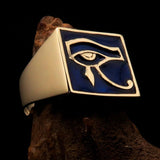 Excellent crafted Men's Ring blue All seeing Udjat Eye of Ra - Solid Brass - BikeRing4u