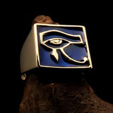Excellent crafted Men's Ring blue All seeing Udjat Eye of Ra - Solid Brass - BikeRing4u