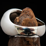 Sterling Silver Men's Ring Marihuana Cannabis Leaf in Green - BikeRing4u