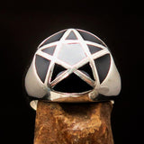 Perfectly domed Men's Solid Line Pentagram Ring Black - Sterling Silver - BikeRing4u