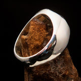 Perfectly domed Men's Solid Line Pentagram Ring Black - Sterling Silver - BikeRing4u