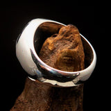 Perfectly domed Men's Solid Line Pentagram Ring Black - Sterling Silver - BikeRing4u