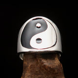 Excellent crafted Men's black Yin Yang Ring - Sterling Silver - BikeRing4u