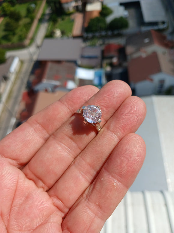 Pink Apatite Ring, Gemstone Sterling Silver ring, Solitaire Ring with Pink Apatite and CZ handmade gemstone ring, unique design - Size 6.5