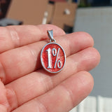 Outlaw Silver Pendant, 1 Percenter Pendant, Sterling Silver Amulet, Red 1% Pendant, Outlaw Necklace