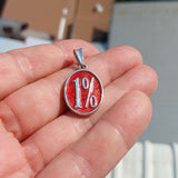 Outlaw Silver Pendant, 1 Percenter Pendant, Sterling Silver Amulet, Red 1% Pendant, Outlaw Necklace