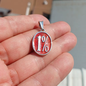 Outlaw Silver Pendant, 1 Percenter Pendant, Sterling Silver Amulet, Red 1% Pendant, Outlaw Necklace