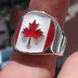 Canadian Flag Ring perfectly crafted Men's National Flag Ring Canada - Sterling Silver - BikeRing4u