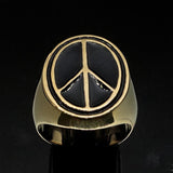 Oval Men's Ring black Peace Symbol Flower Power - Solid Brass - BikeRing4u