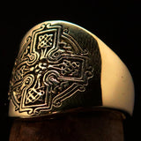 Excellent crafted Men's Celtic Runes Cross Pinky Ring - antiqued Brass - BikeRing4u