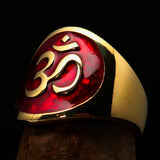 Excellent crafted Men's red Aum Buddhist Pinky Ring - solid Brass - BikeRing4u